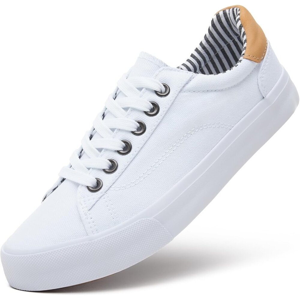 ⚡Women's White Low Top Casual Walking Shoes Lace Up Canvas Sneakers Comfortable